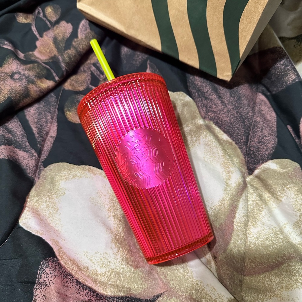 Neon pink Starbucks 16oz cup